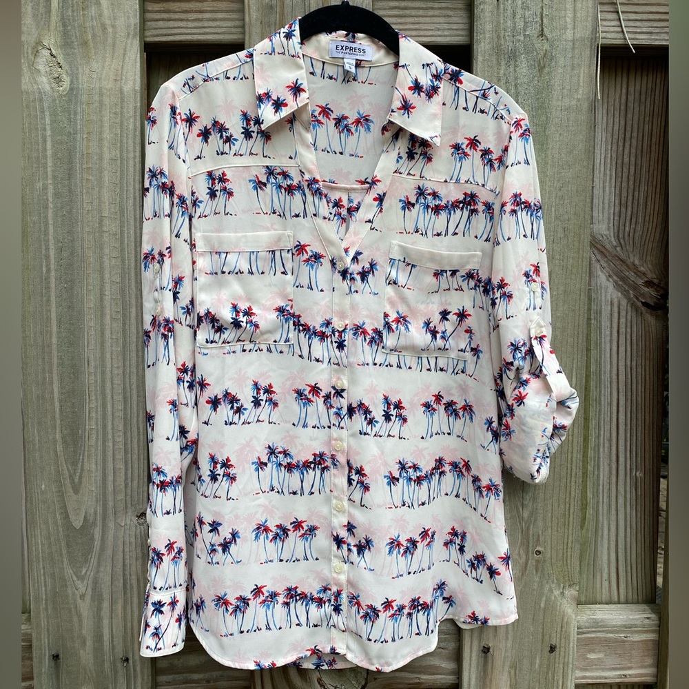 Pink palm crepe button down, by Express (size MD)